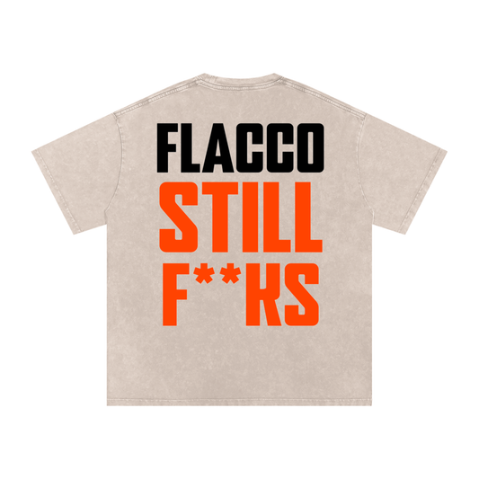 “FLACCO STILL F**KS” Oversized Acid-Washed Tee