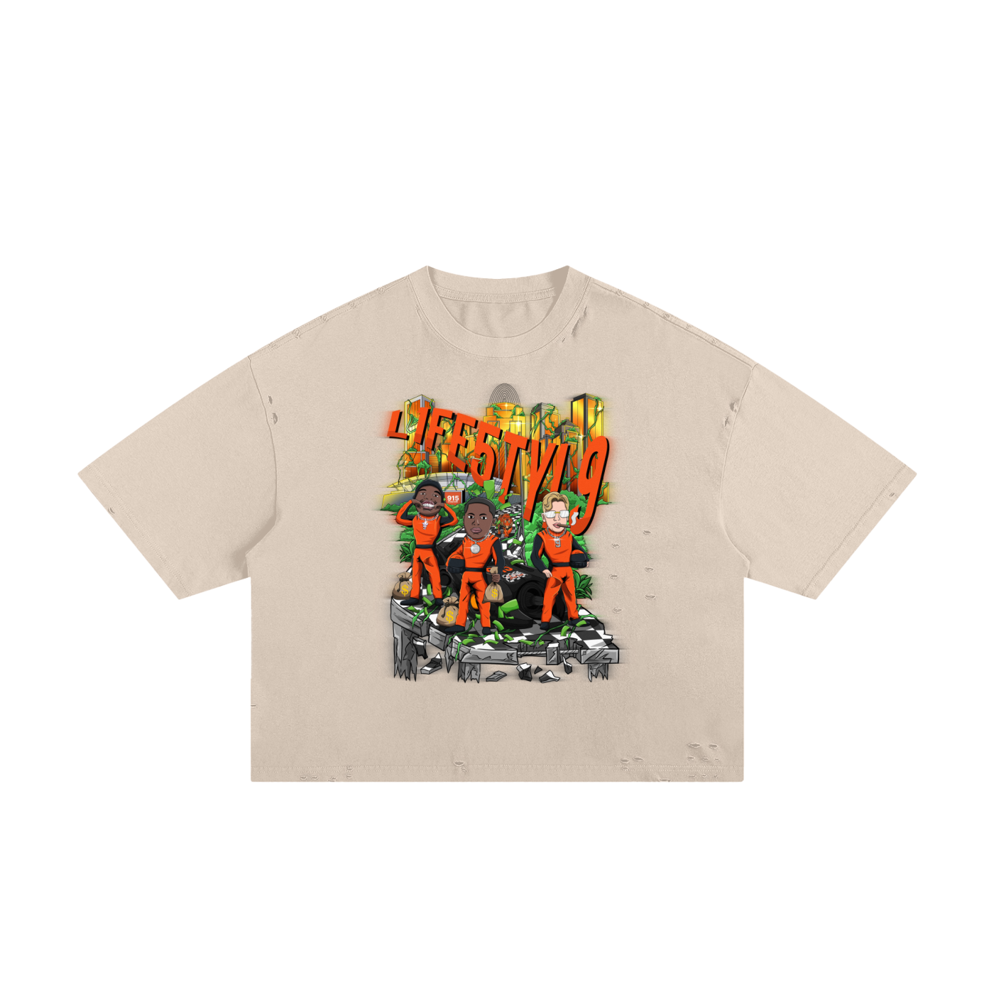 “L1FE5TYL9” Classic Frayed Boxy Tee