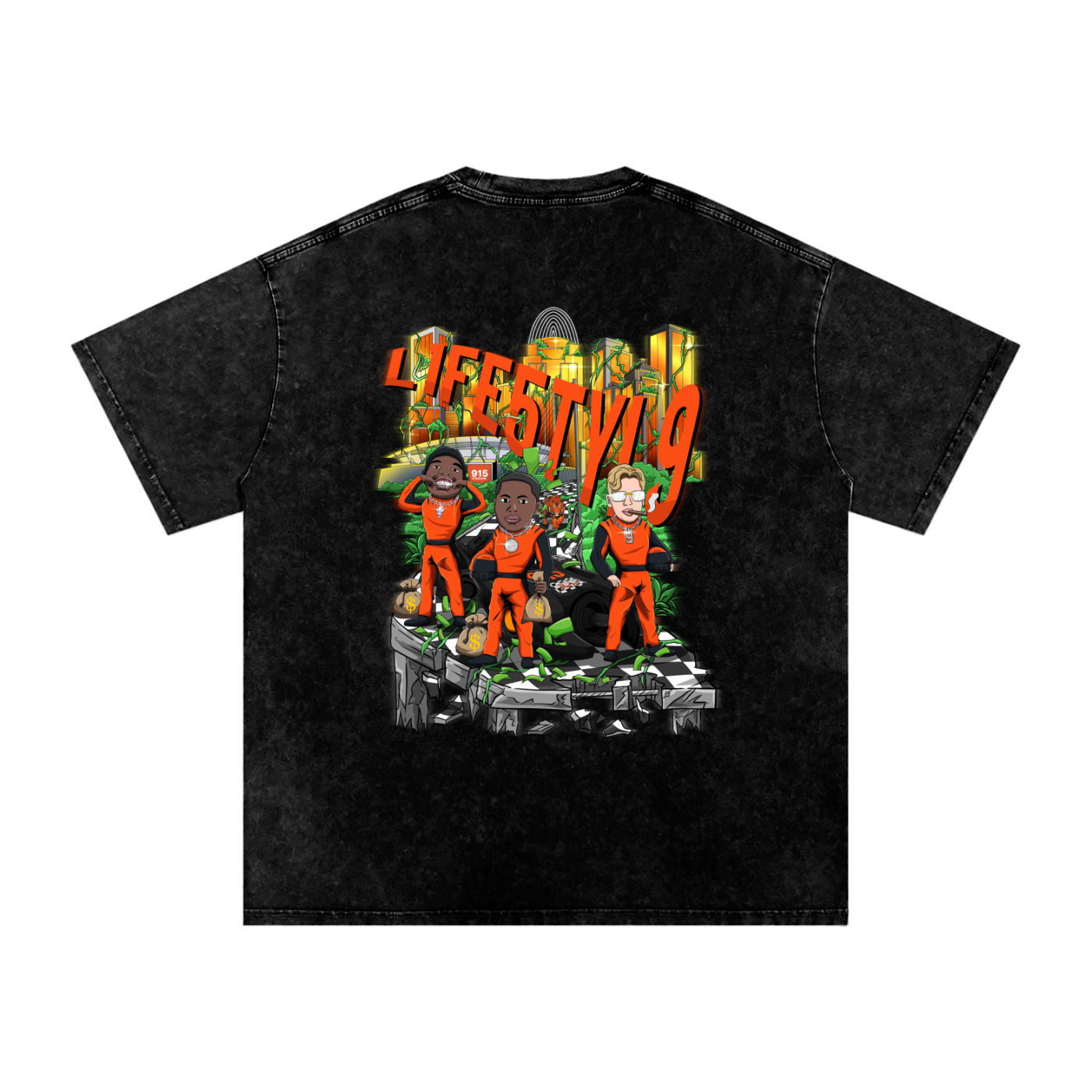 5's Acid Wash Oversize Tee