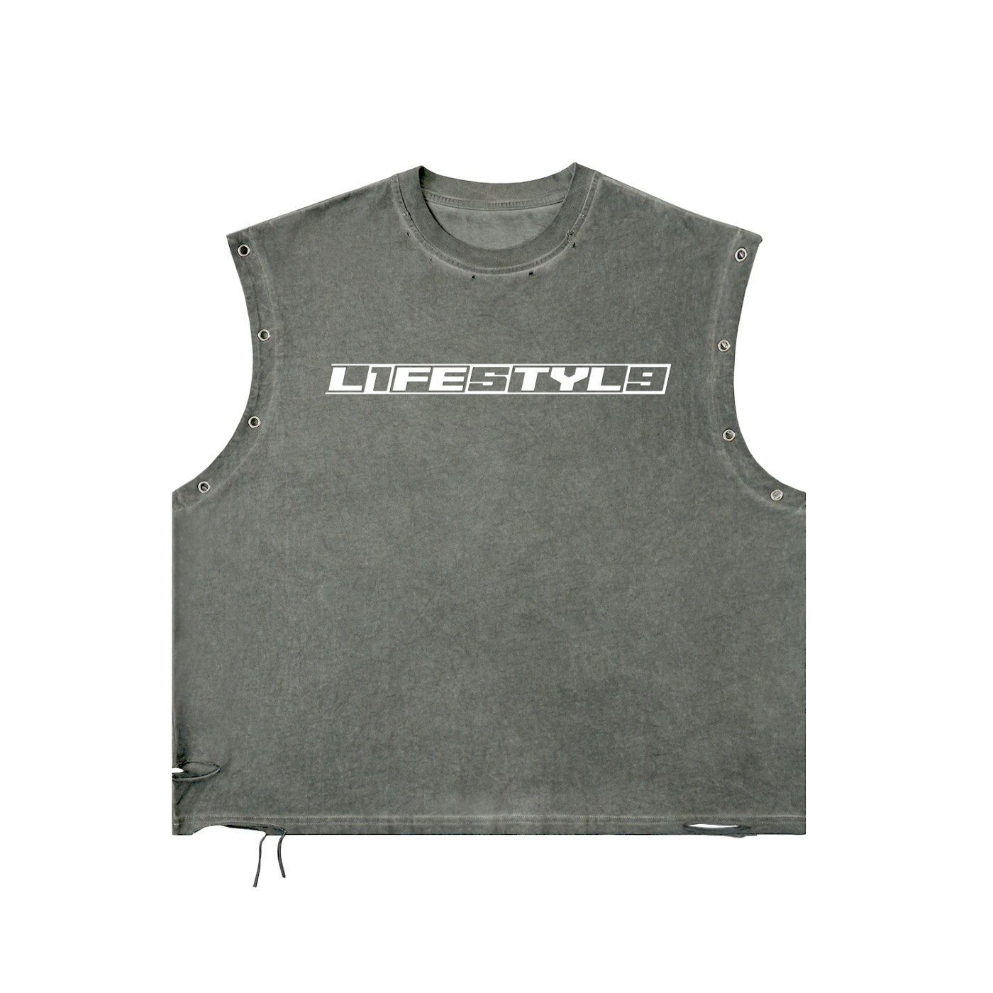 “L1FE5TYL9” Distressed Eyelet Tank Top
