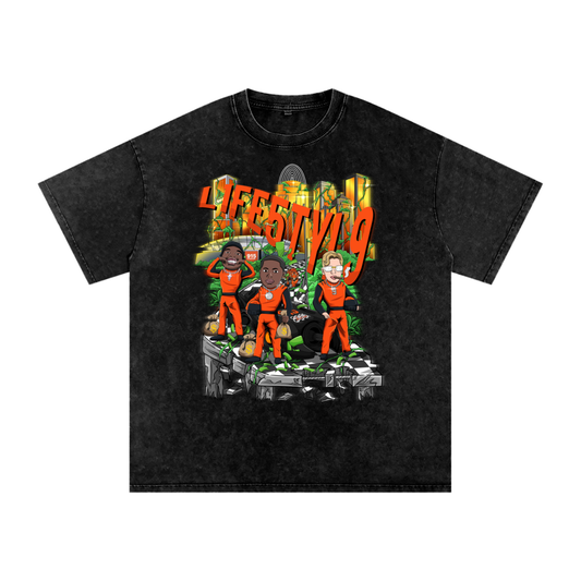 “L1FE5TYL9” Acid Wash Oversize Tee