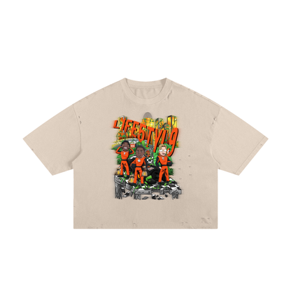 “L1FE5TYL9” Classic Frayed Boxy Tee