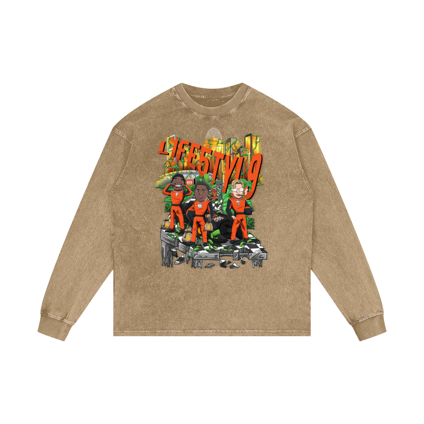 “L1FE5TYL9” Acid Wash Oversize Long Sleeve