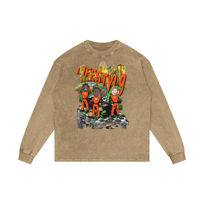 “L1FE5TYL9” Acid Wash Oversize Long Sleeve