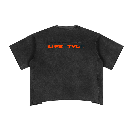 “L1FE5TYL9” Raw Edge Snow Washed Boxy Tee
