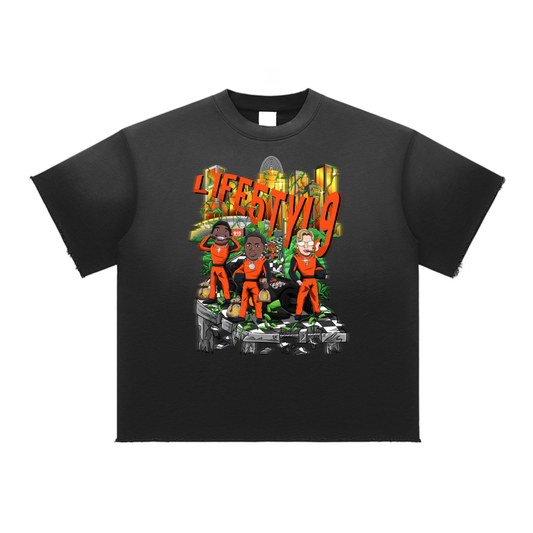 “L1FE5TYL9” Sun Fade Raw Edge Tee