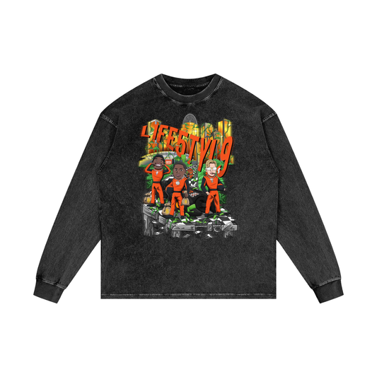 “L1FE5TYL9” Acid Wash Oversize Long Sleeve