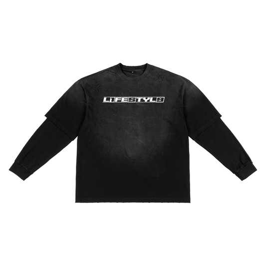 “L1FE5TYL9” Sunfade Hand-Frayed Faux Two-Piece Tee