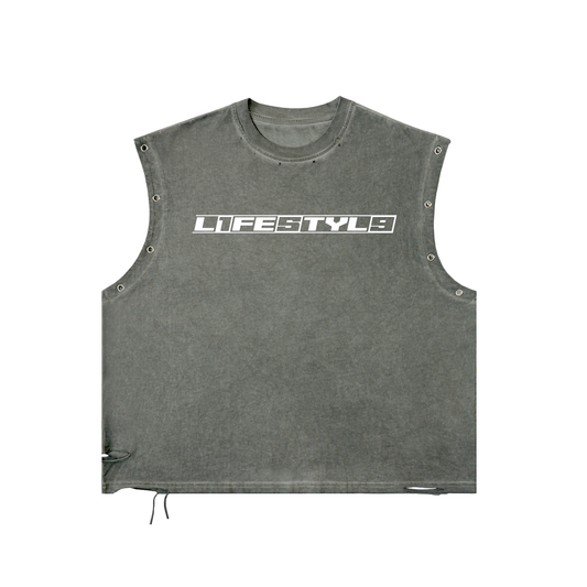 “L1FE5TYL9” Distressed Eyelet Tank Top