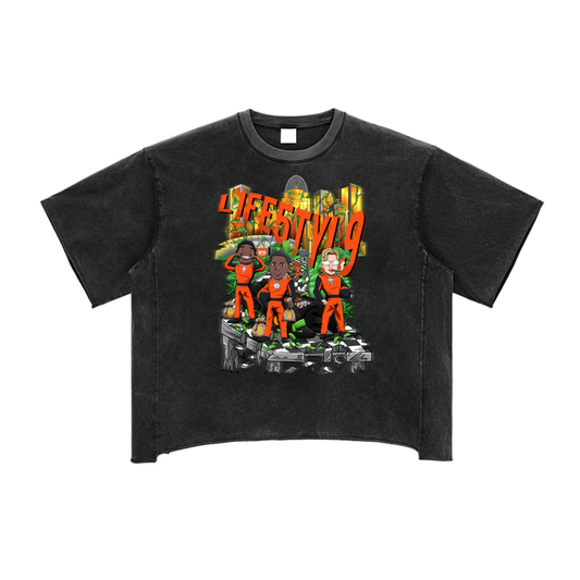 “L1FE5TYL9” Raw Edge Snow Washed Boxy Tee